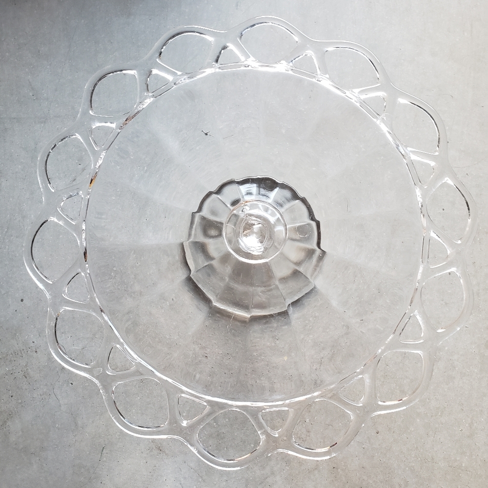 Imperial Glass Pedestal Cake Stand Plate Clear Open Lace Pattern Edge